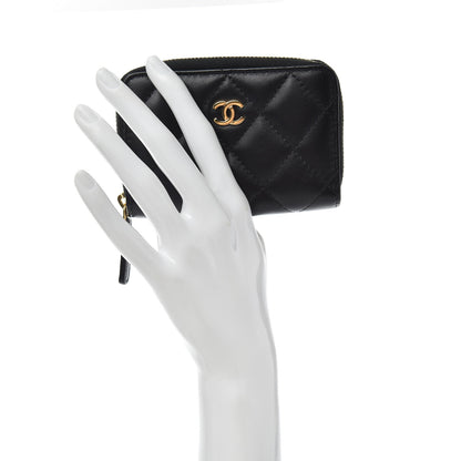 Chanel Lambskin Quilted Zip Coin Purse Black 2 of 7