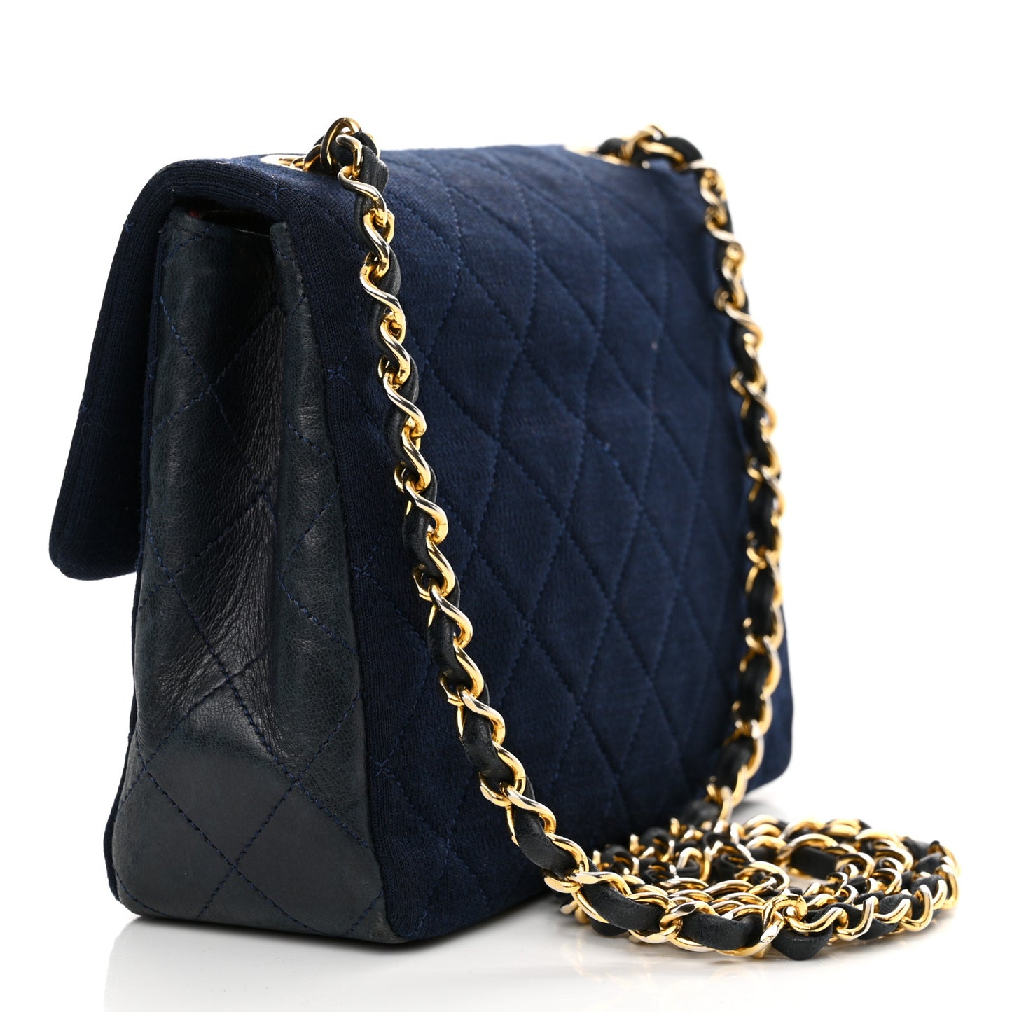 Jersey Lambskin Quilted Mini Square Flap Navy