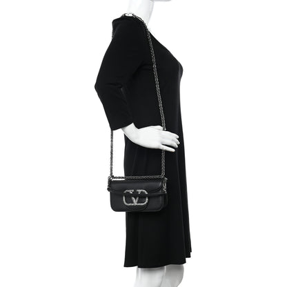Valentino Garavani Calfskin Crystal Vlogo Small Loco Shoulder Bag Black 2 of 11