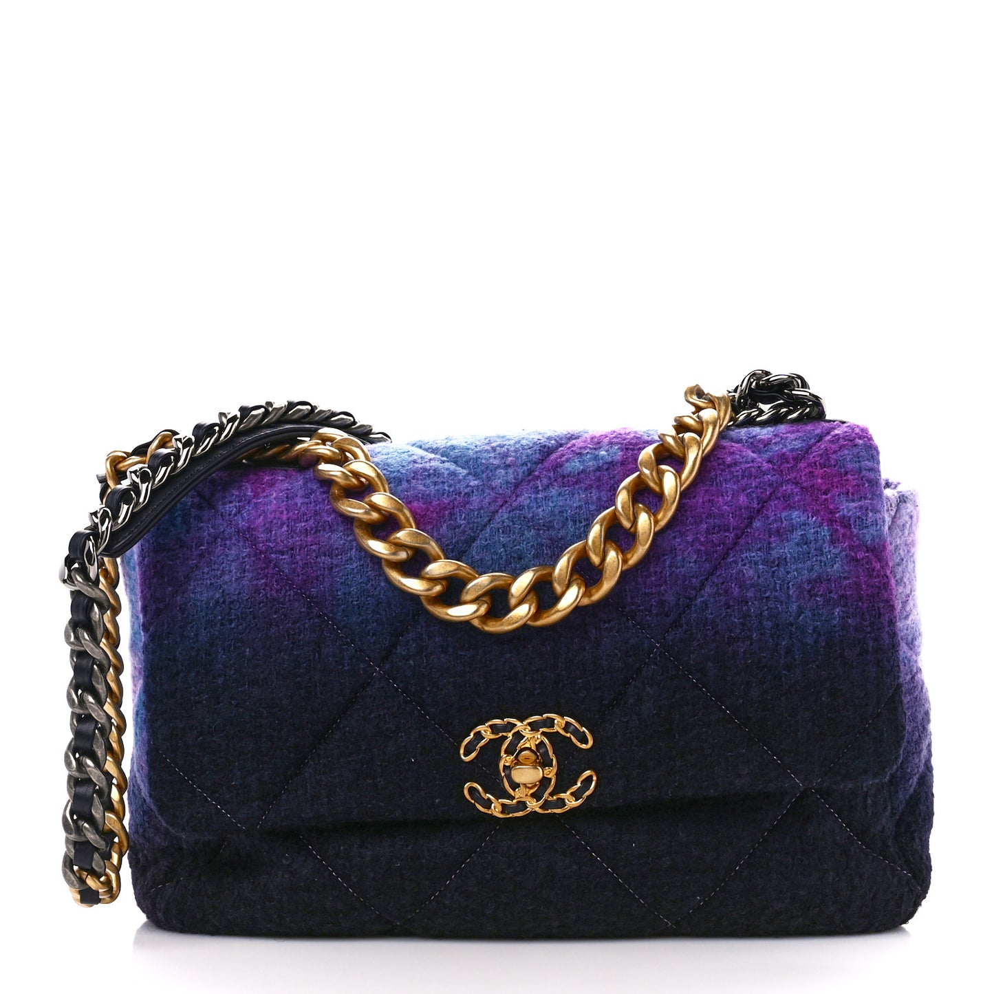 Wool Tweed Quilted Large Chanel 19 Flap Purple Black Blue