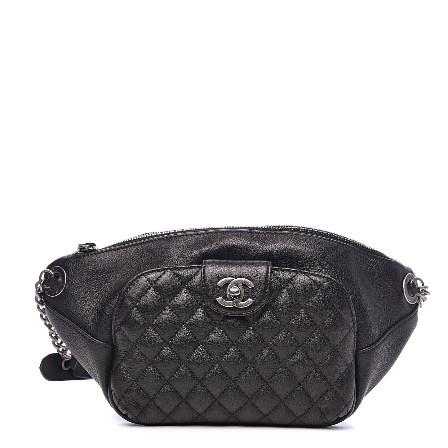 Grained Calfskin Quilted Casual Rock Waist Bag Fanny Pack Black