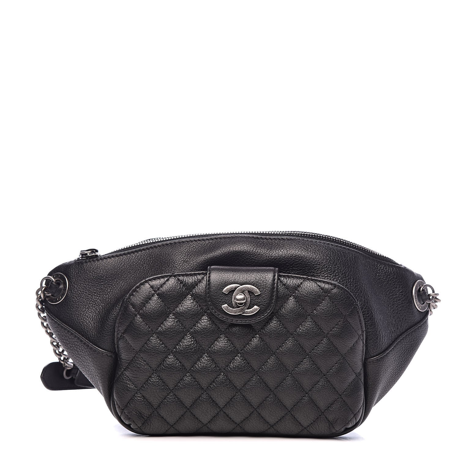 Chanel Grained Calfskin Quilted Casual Rock Waist Bag Fanny Pack Black 1 of 10