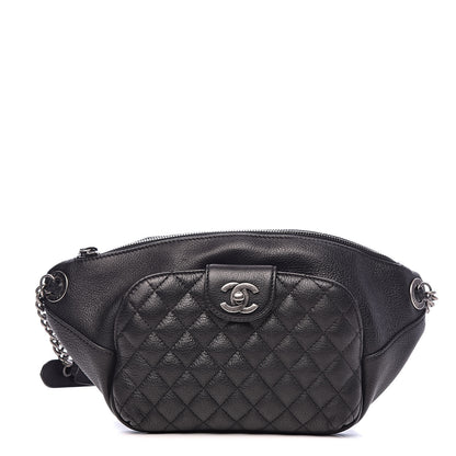 Chanel Grained Calfskin Quilted Casual Rock Waist Bag Fanny Pack Black 1 of 10