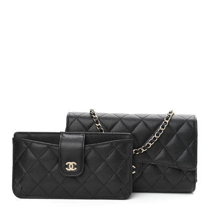 Chanel Caviar Quilted Phone Holder Wallet on Removable Chain Black 2 of 13