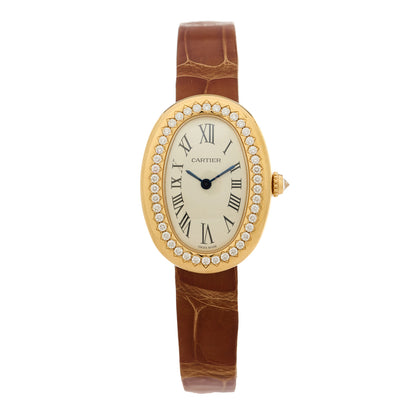 Cartier 18K Yellow Gold Alligator Diamond Bezel 24mm Baignoire Quartz Watch 1 of 7