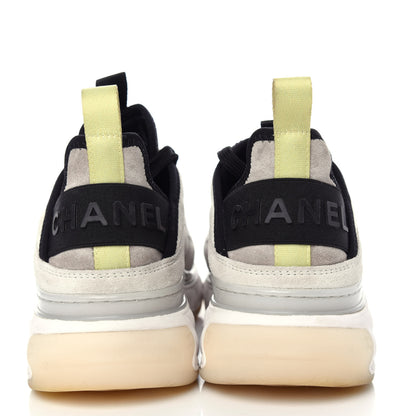 Chanel Fabric Calfskin Suede CC Sneakers 36 White Gray Yellow 8 of 11