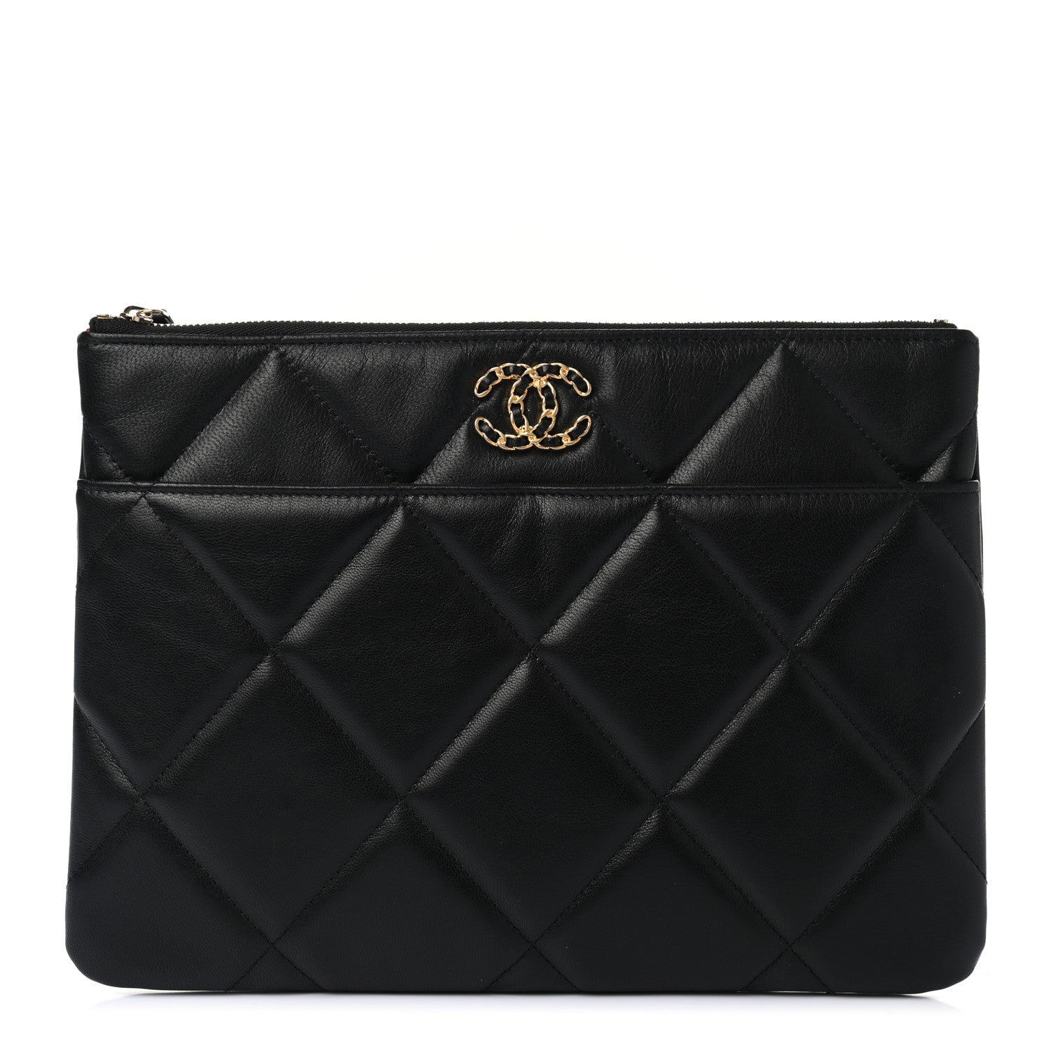 Chanel Goatskin Quilted Large Chanel 19 Pouch Black 1 of 8