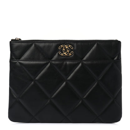Chanel Goatskin Quilted Large Chanel 19 Pouch Black 1 of 8
