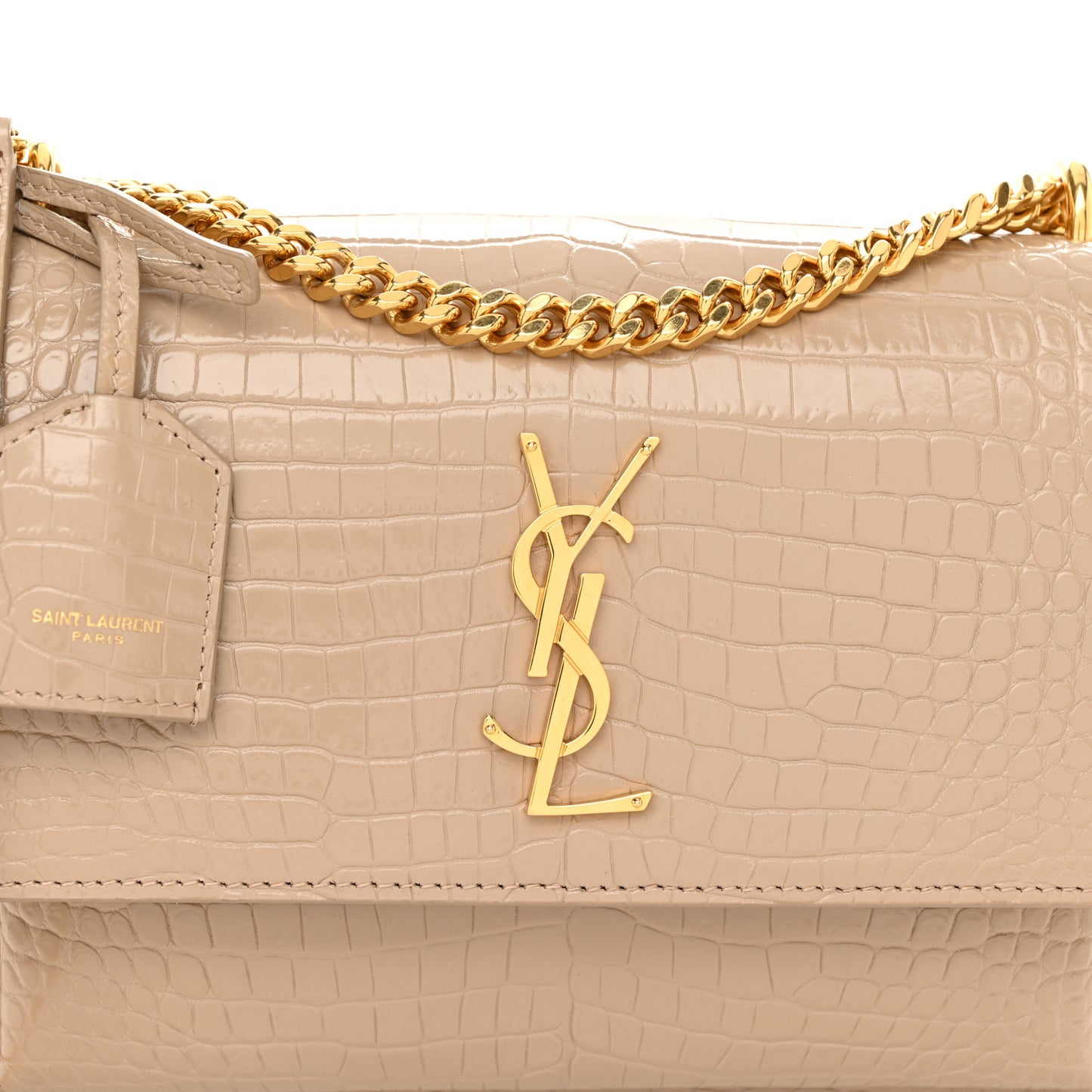 Calfskin Crocodile Embossed Medium Monogram Sunset Dark Beige