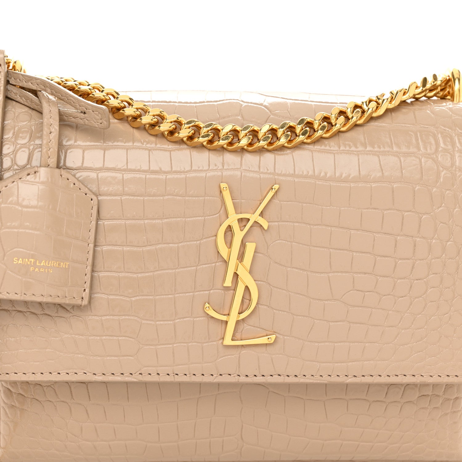 Saint Laurent Calfskin Crocodile Embossed Medium Monogram Sunset Dark Beige 8 of 13