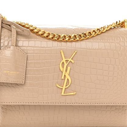 Saint Laurent Calfskin Crocodile Embossed Medium Monogram Sunset Dark Beige 8 of 13