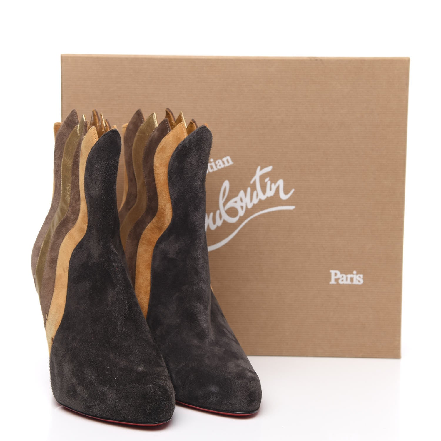 Christian Louboutin Veau Velours Nappa Verve Wavy 85 Ankle Boots 40 Version Chatain 9 of 9