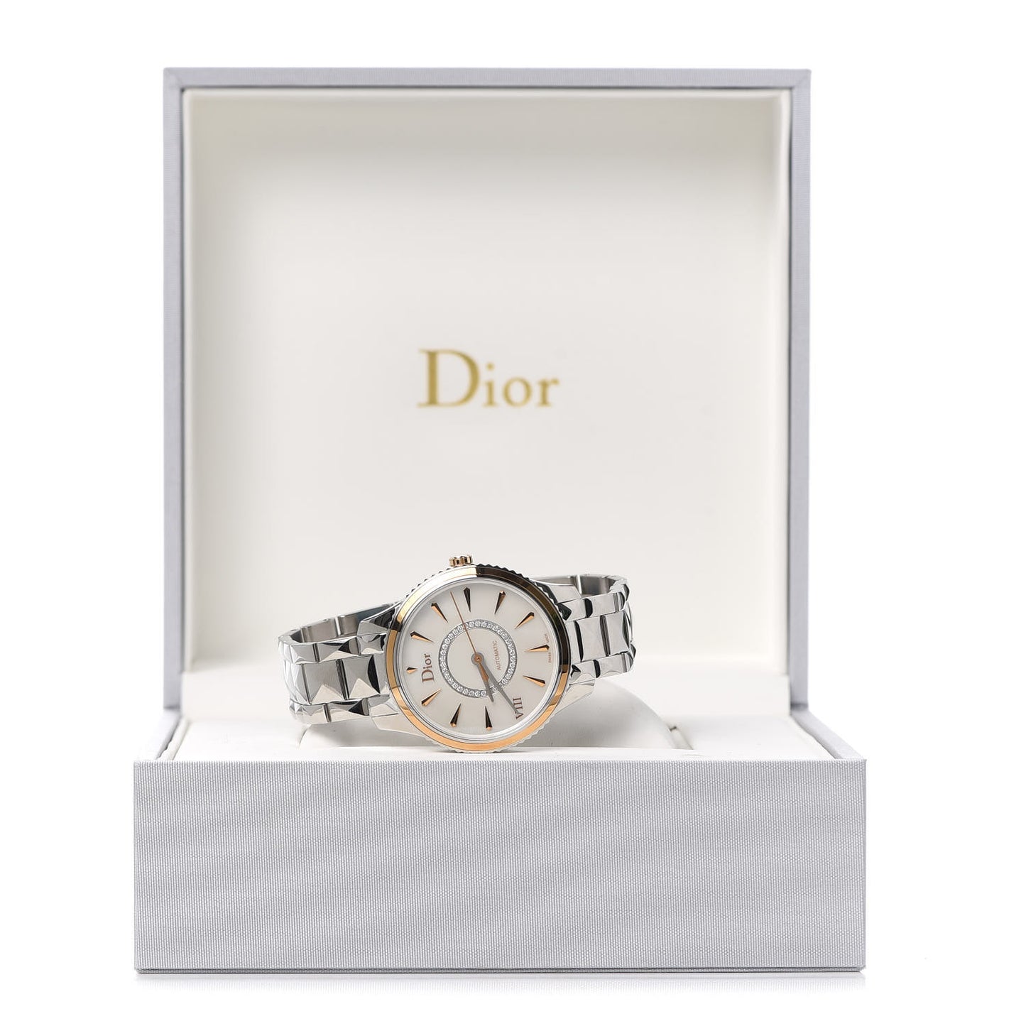 Stainless Steel 18K Rose Gold Diamond Mother of Pearl 36mm Dior VIII Montaigne Automatic Watch