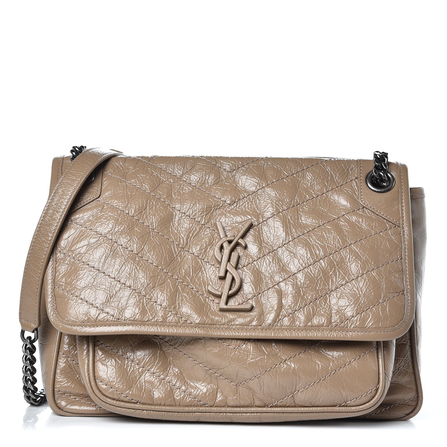 Saint Laurent Crinkled Calfskin Matelasse Monogram Medium Niki Chain Satchel Light Taupe 1 of 12