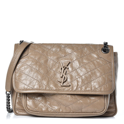 Saint Laurent Crinkled Calfskin Matelasse Monogram Medium Niki Chain Satchel Light Taupe 1 of 12