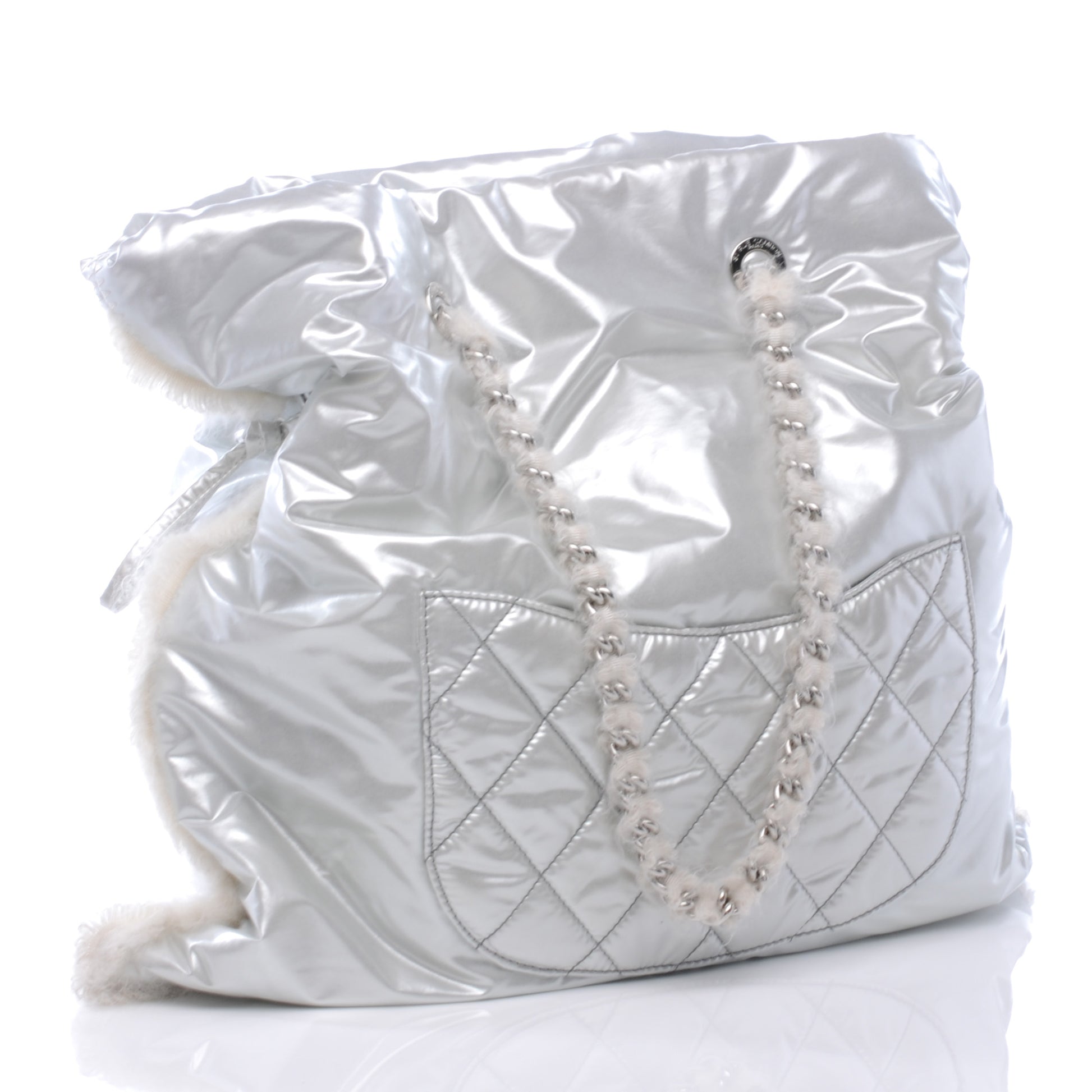 Chanel Vinyl Mohair Trimmed CC Bonbons Tote Silver 3 of 7