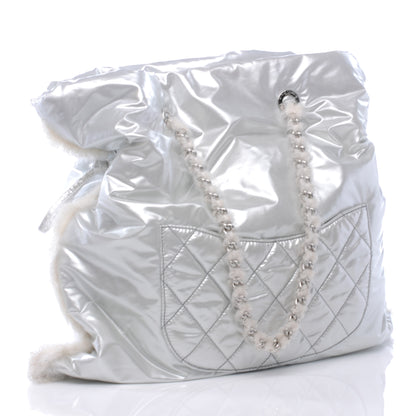Chanel Vinyl Mohair Trimmed CC Bonbons Tote Silver 3 of 7