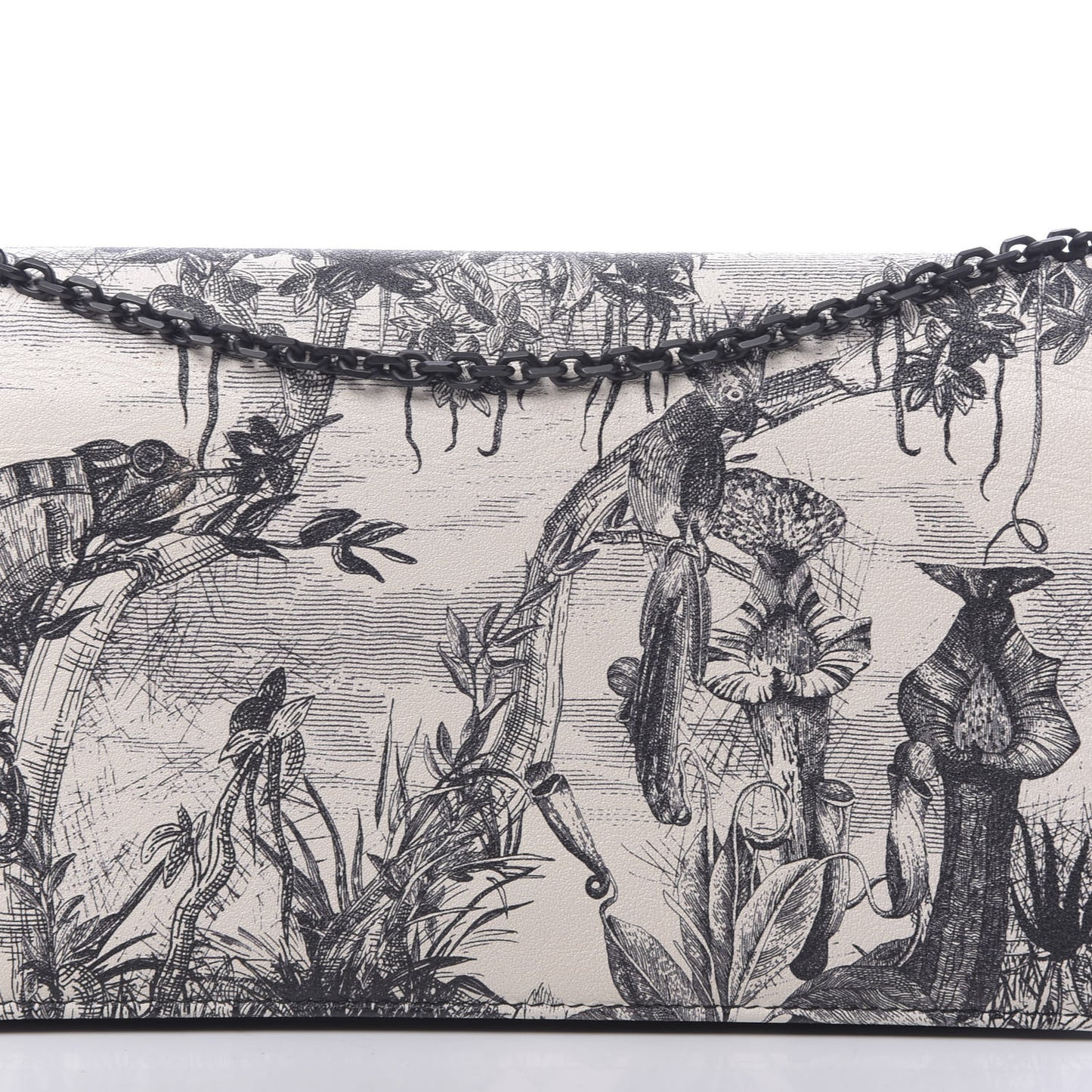 Calfskin Toile de Jouy Carnivora Wallet On Chain Pouch White