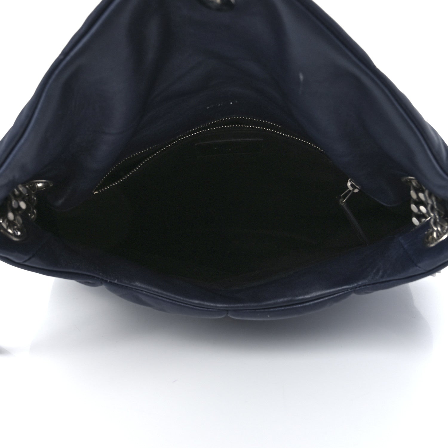 Saint Laurent Lambskin Quilted Medium Loulou Puffer Monogram Chain Satchel Navy 5 of 14