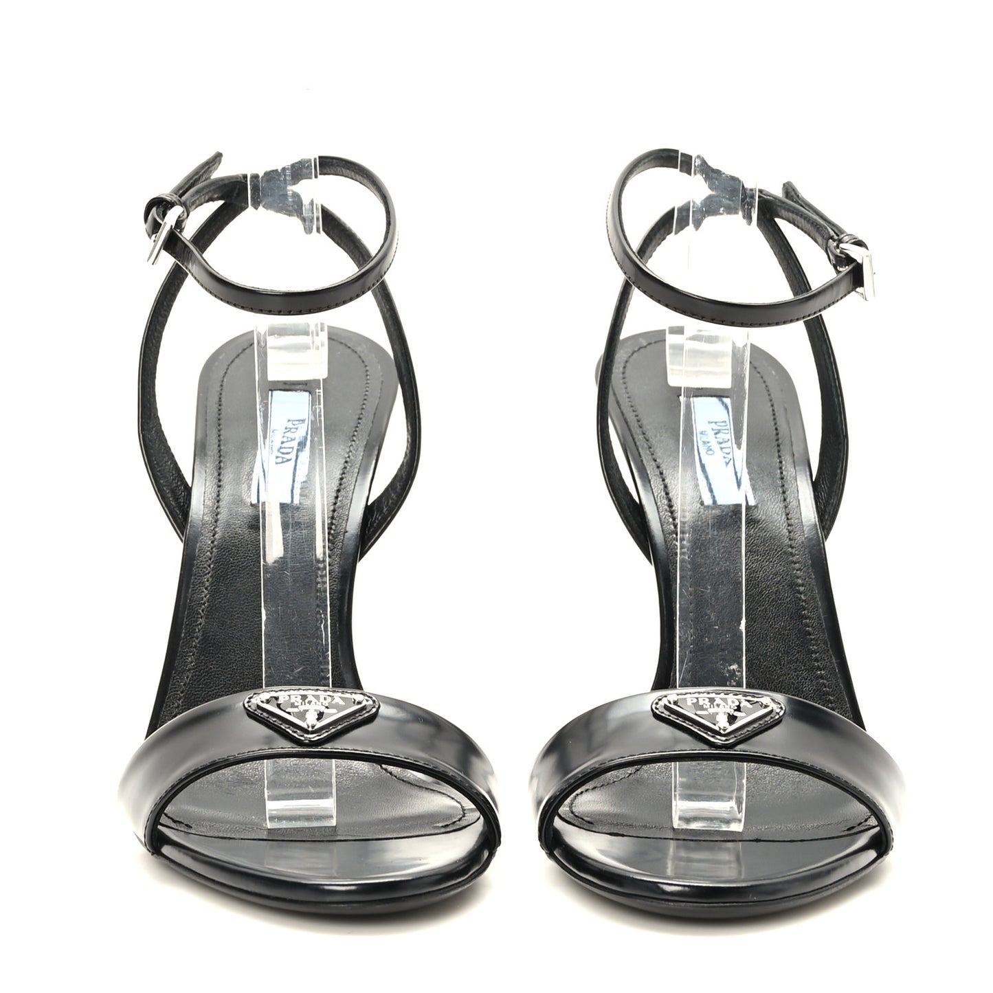 Spazzolato Metal Triangle Logo Ankle Strap 100mm Sandals 39 Black