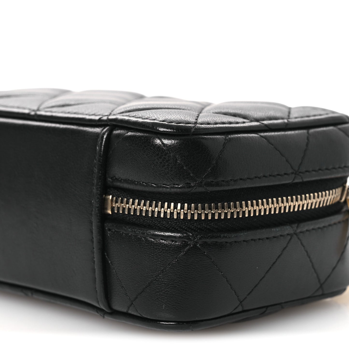 Lambskin Quilted Top Handle Mini Vanity Case Black