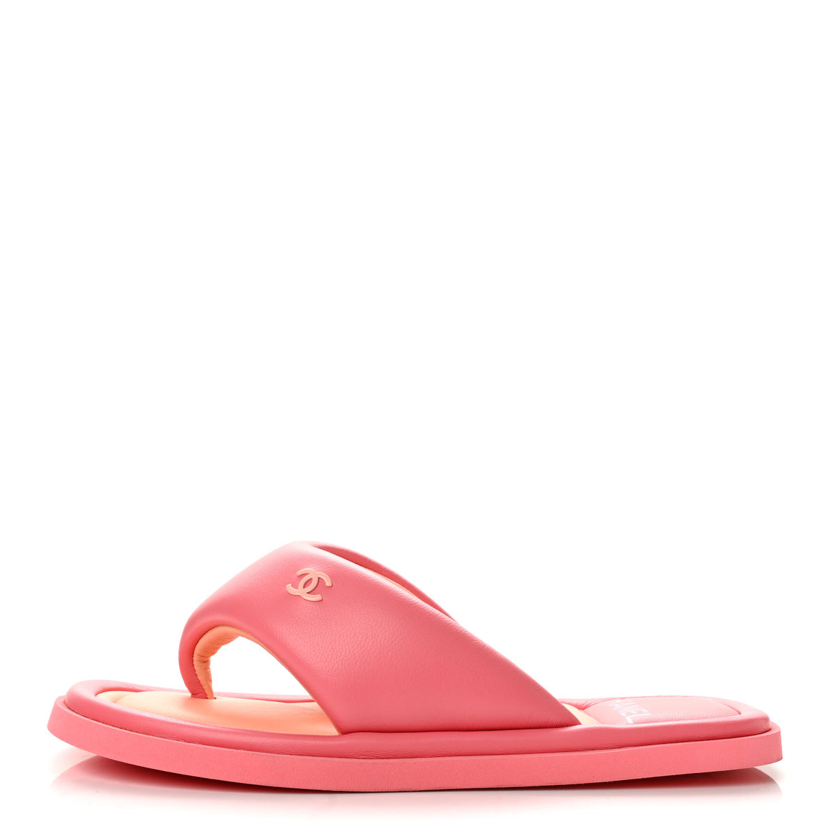 Chanel Lambskin Padded Pool Thong Sandals 38 Pink Orange 1 of 10