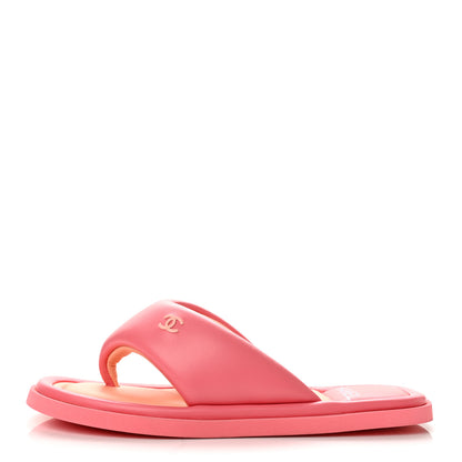 Chanel Lambskin Padded Pool Thong Sandals 38 Pink Orange 1 of 10