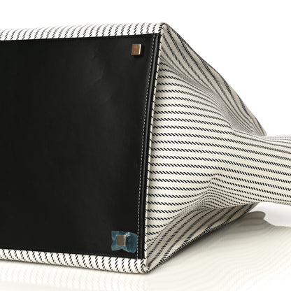 Celine Cotton Canvas Striped Medium Phantom Luggage White Navy 8 of 14