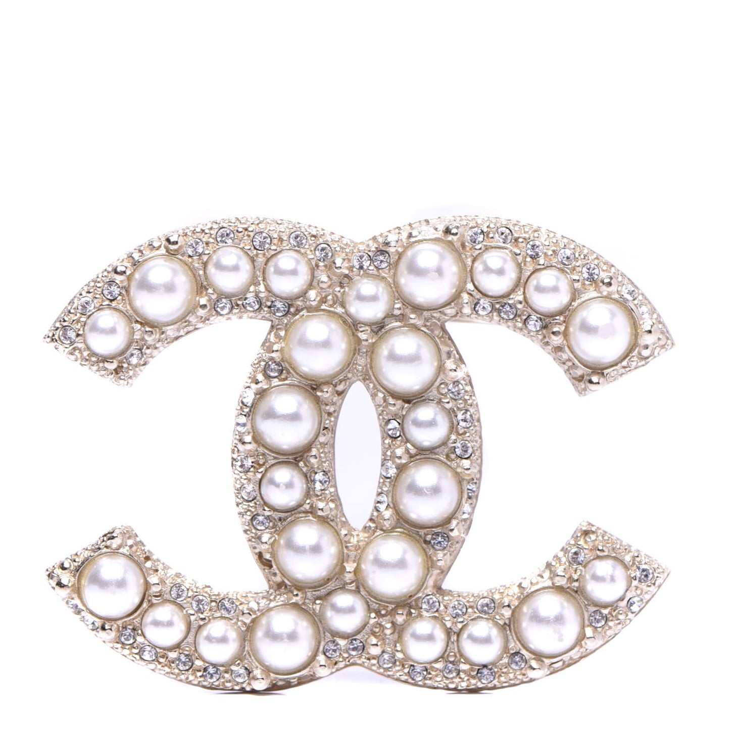 Pearl Crystal CC Brooch Gold