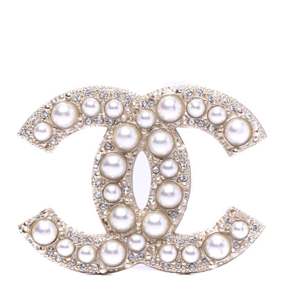 Chanel Pearl Crystal CC Brooch Gold 1 of 4