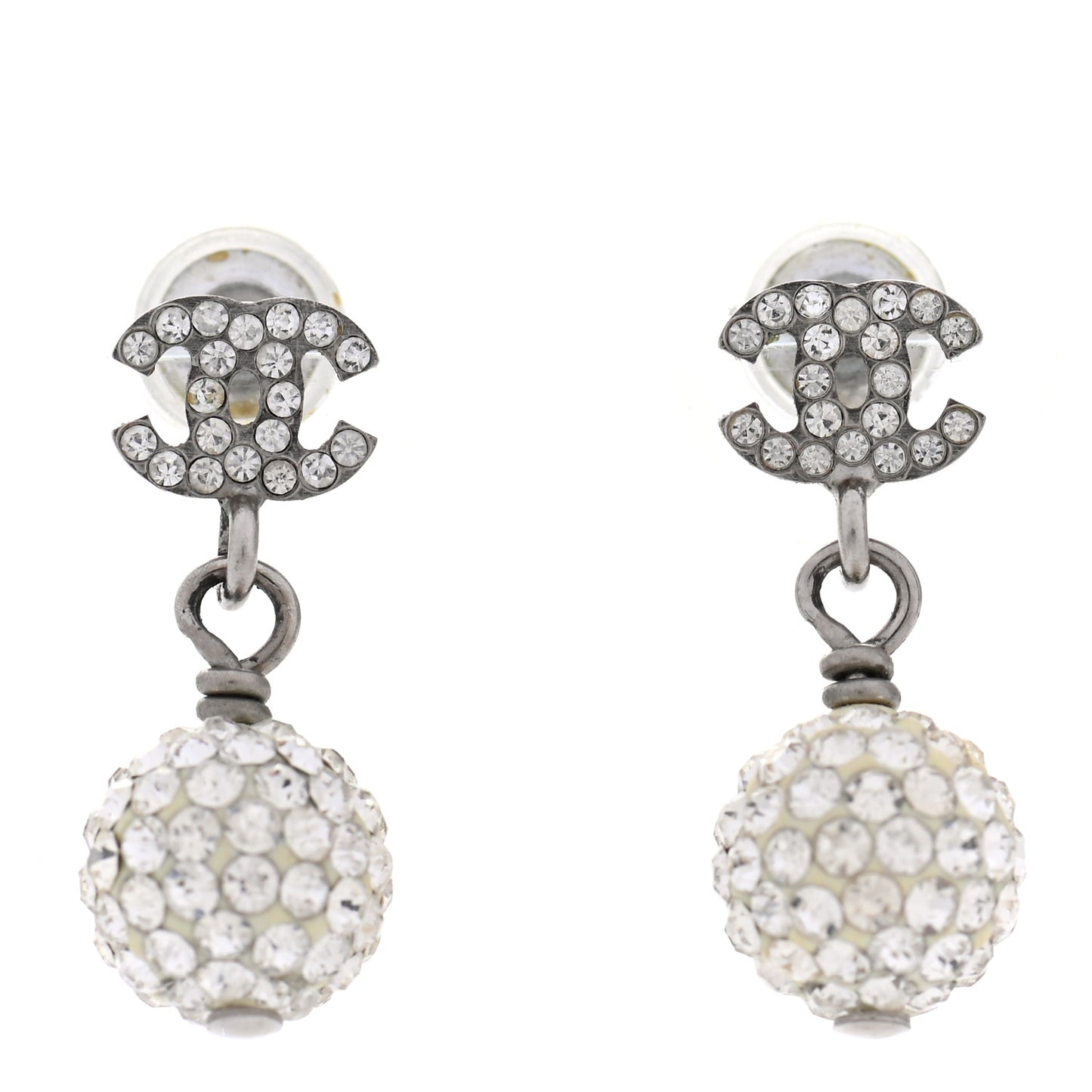 Crystal CC Drop Earrings White Silver