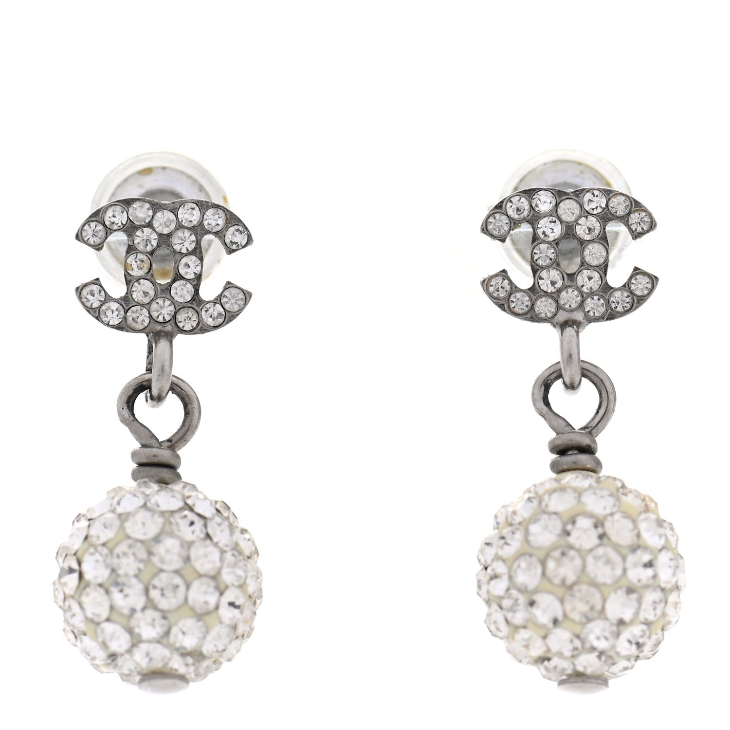 Chanel Crystal CC Drop Earrings White Silver 1 of 4
