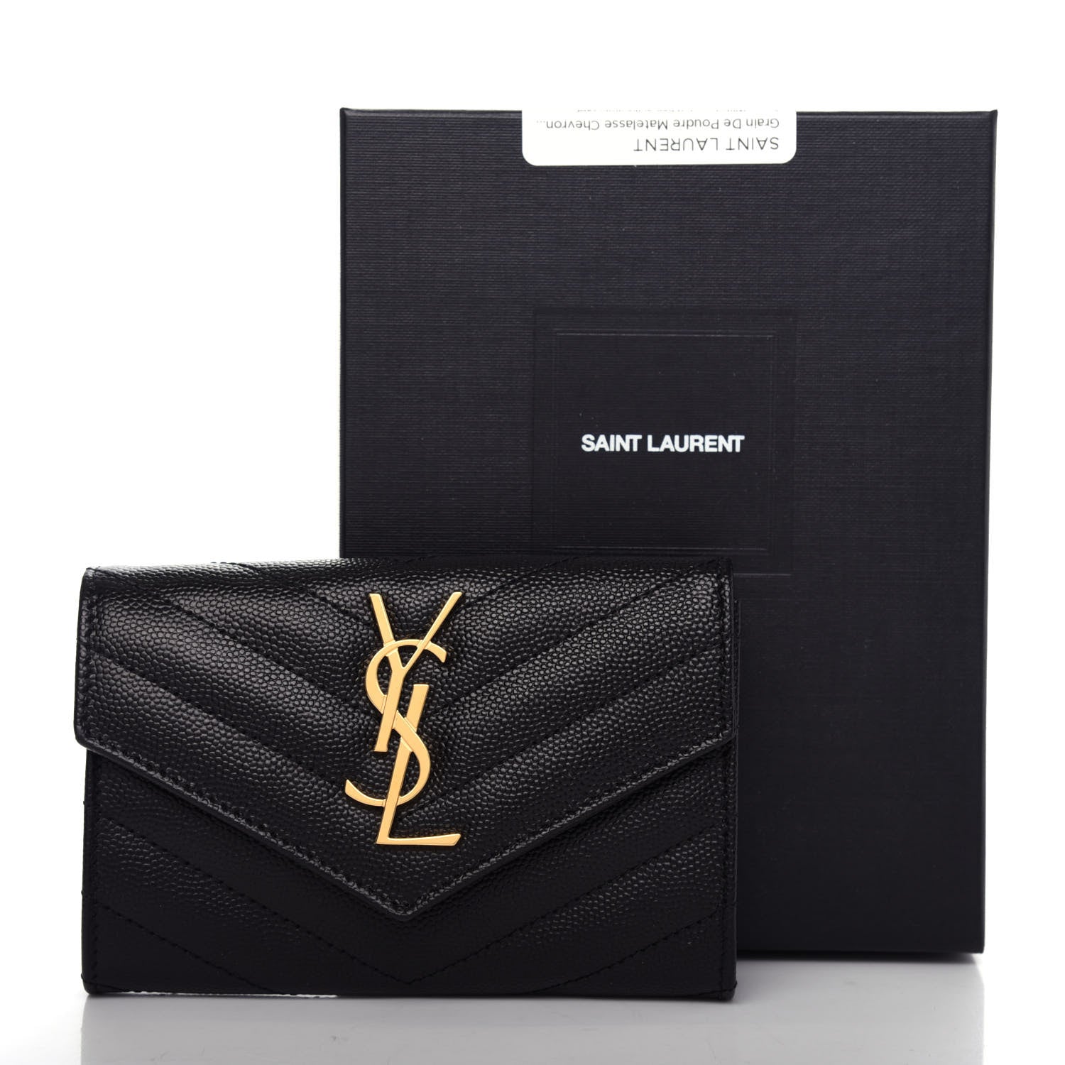 Saint Laurent Grain De Poudre Matelasse Chevron Small Monogram Envelope Wallet Black 8 of 8