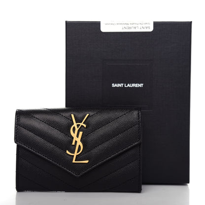 Saint Laurent Grain De Poudre Matelasse Chevron Small Monogram Envelope Wallet Black 8 of 8