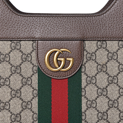 Gucci GG Supreme Monogram Textured Calfskin Web Medium Ophidia Slip Handle Tote Beige Ebony New Acero 11 of 11