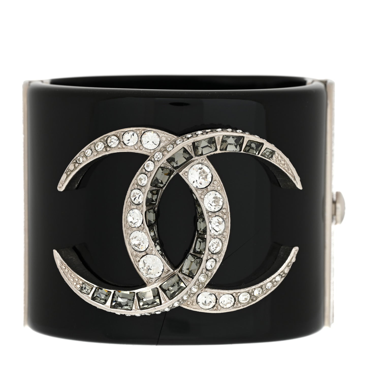 Resin Baguette Crystal Dubai CC Cuff Bracelet Black Silver