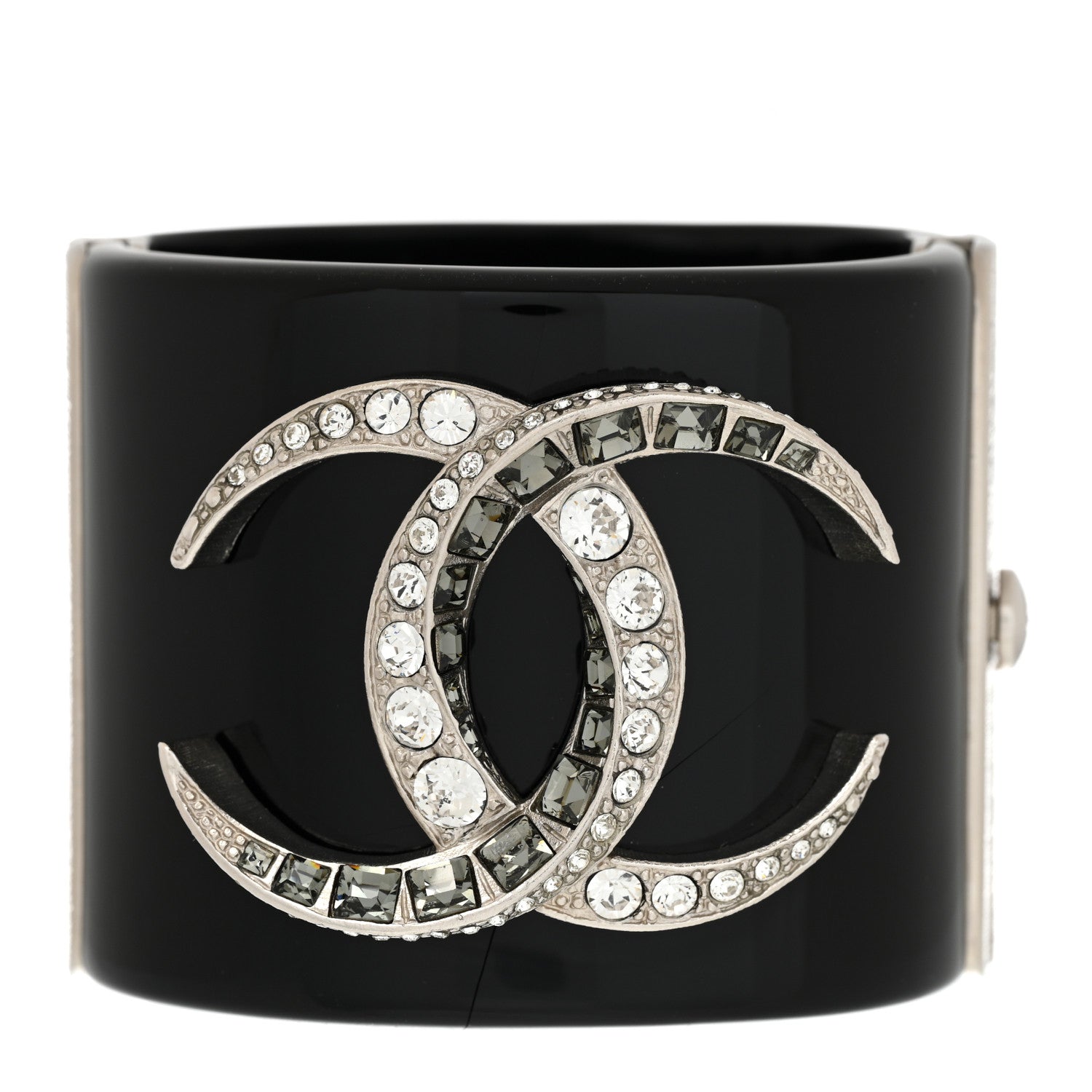 Chanel Resin Baguette Crystal Dubai CC Cuff Bracelet Black Silver 1 of 6