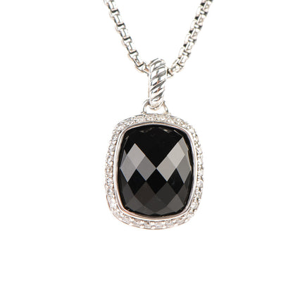 David Yurman Sterling Silver Diamond Black Onyx 12mm Noblesse Pendant Necklace 3 of 5