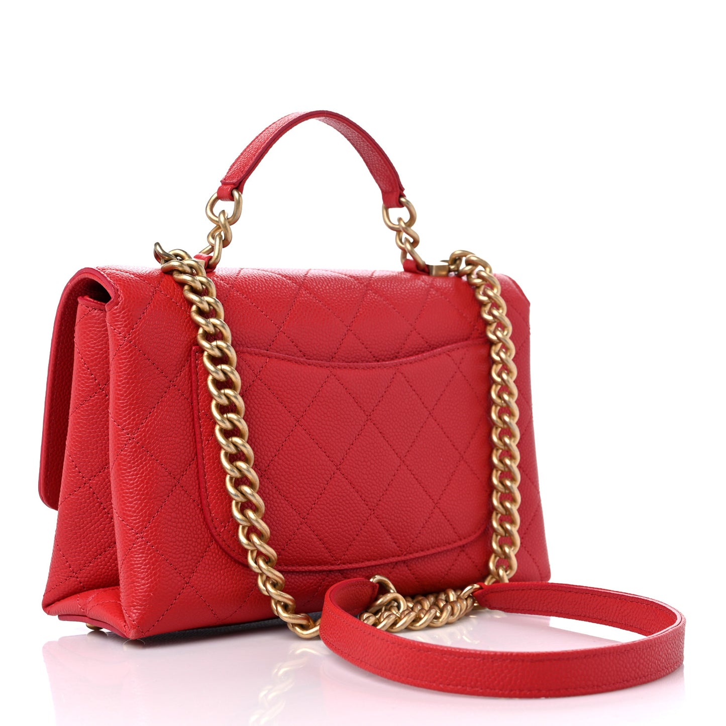 Grained Calfskin Small Stitched Flap Red