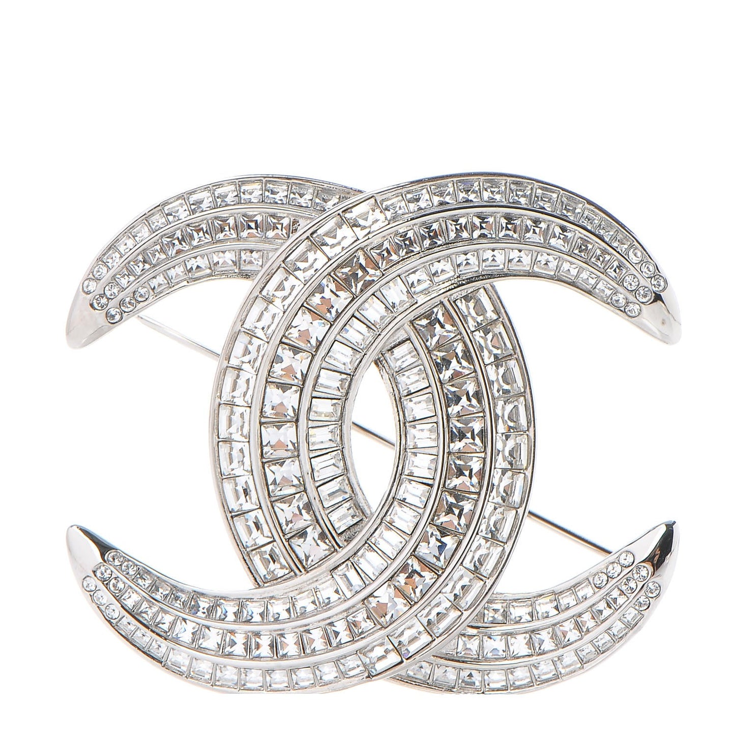Baguette Crystal CC Brooch Silver