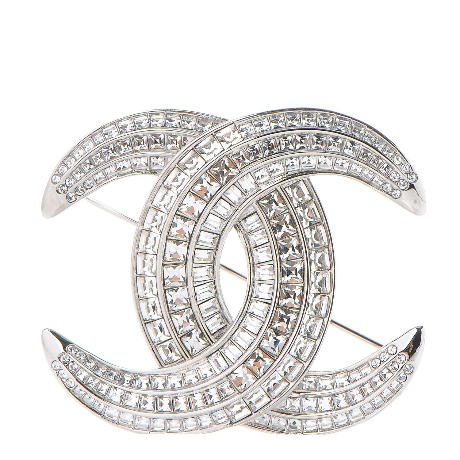 Chanel Baguette Crystal CC Brooch Silver 1 of 5