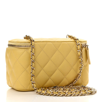 Chanel Caviar Quilted Small Tiny CC Vanity Case With Chain Yellow 3 of 11