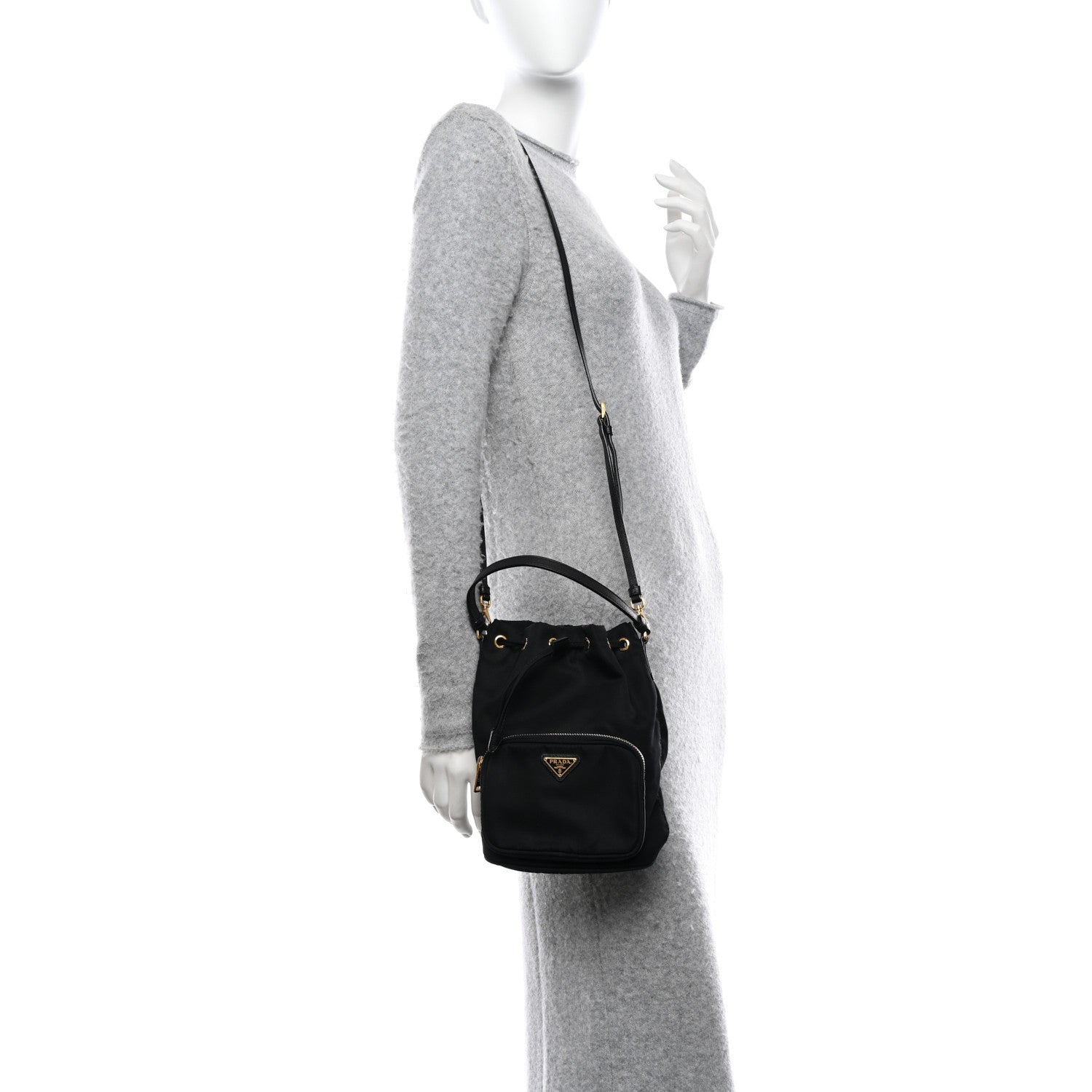Prada Saffiano Tessuto Nylon Mini Bucket Crossbody Bag Black 2 of 11