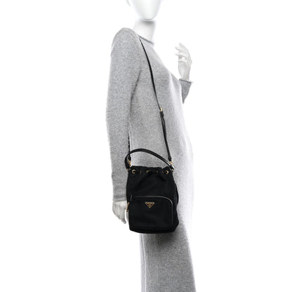 Prada Saffiano Tessuto Nylon Mini Bucket Crossbody Bag Black 2 of 11