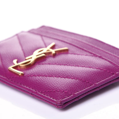 Saint Laurent Grain De Poudre Matelasse Chevron Monogram Credit Card Case Dark Grape 7 of 10