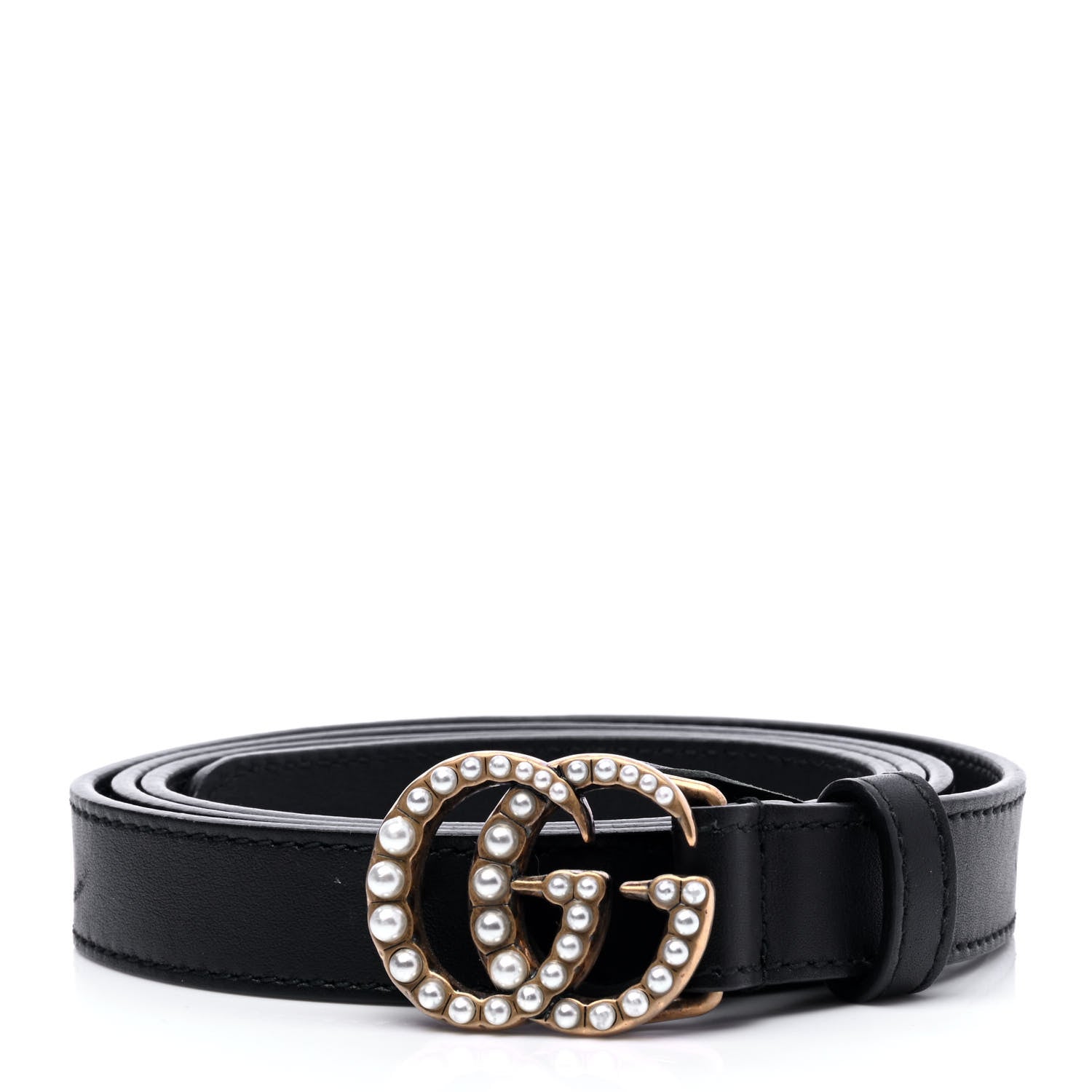 Gucci Calfskin Pearl Double G 20mm Belt 100 40 Black Cream 1 of 6