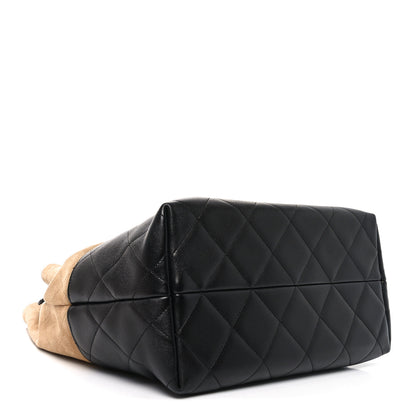 Chanel Suede Calfskin Shiny Lambskin Quilted Large Coco Base Shopping Bag Beige Black 4 of 10
