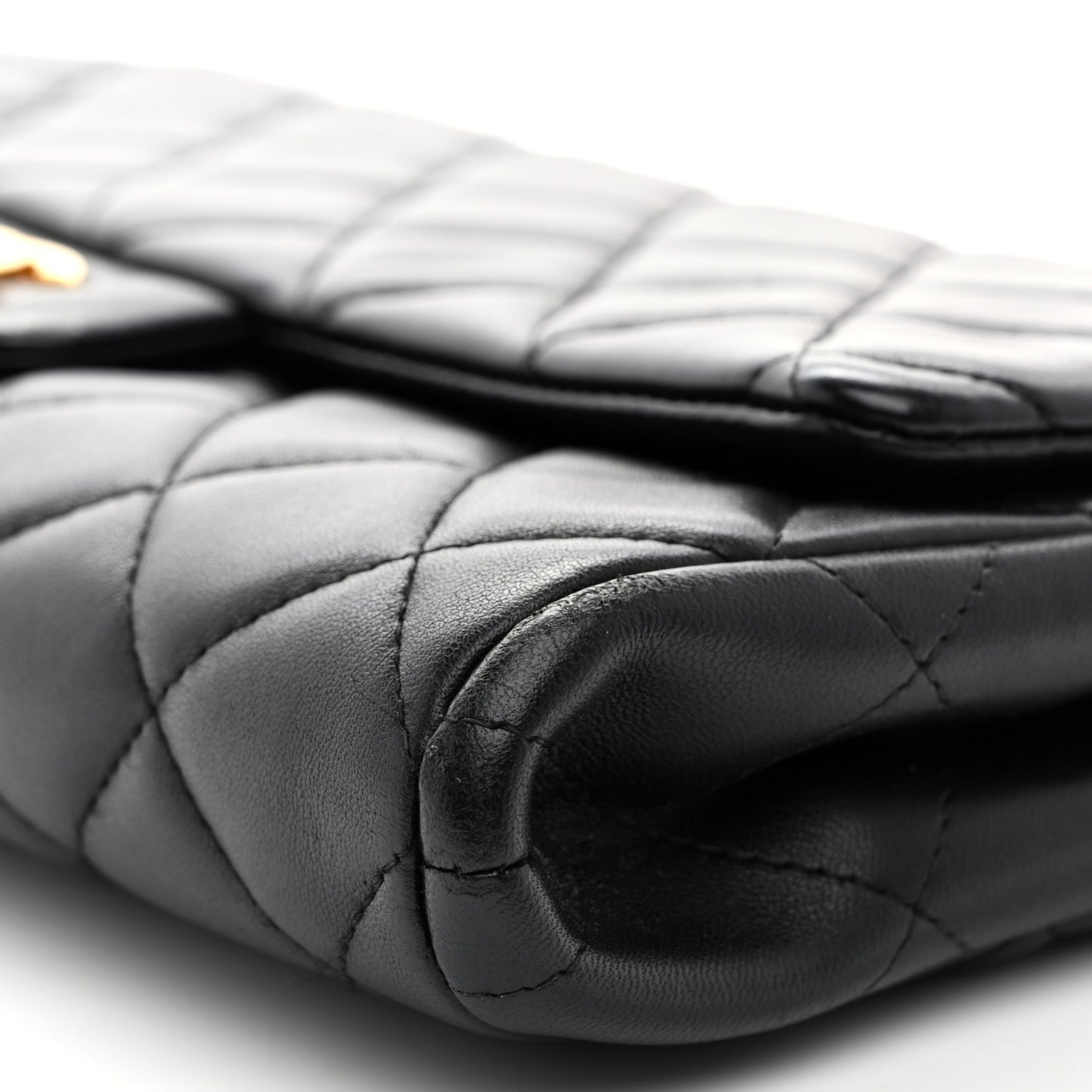 Lambskin Quilted Clutch With Chain Flap Black