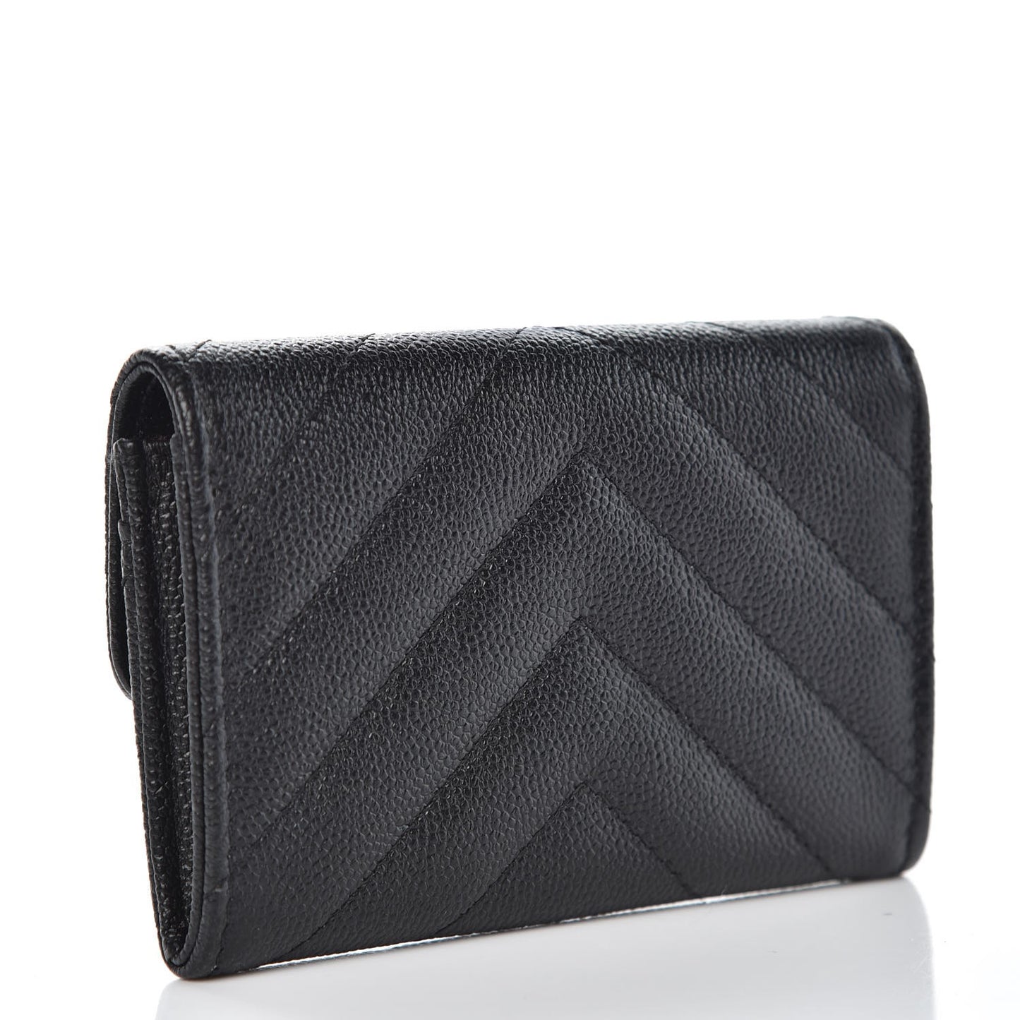 Iridescent Caviar Chevron Quilted Flap Card Holder Black