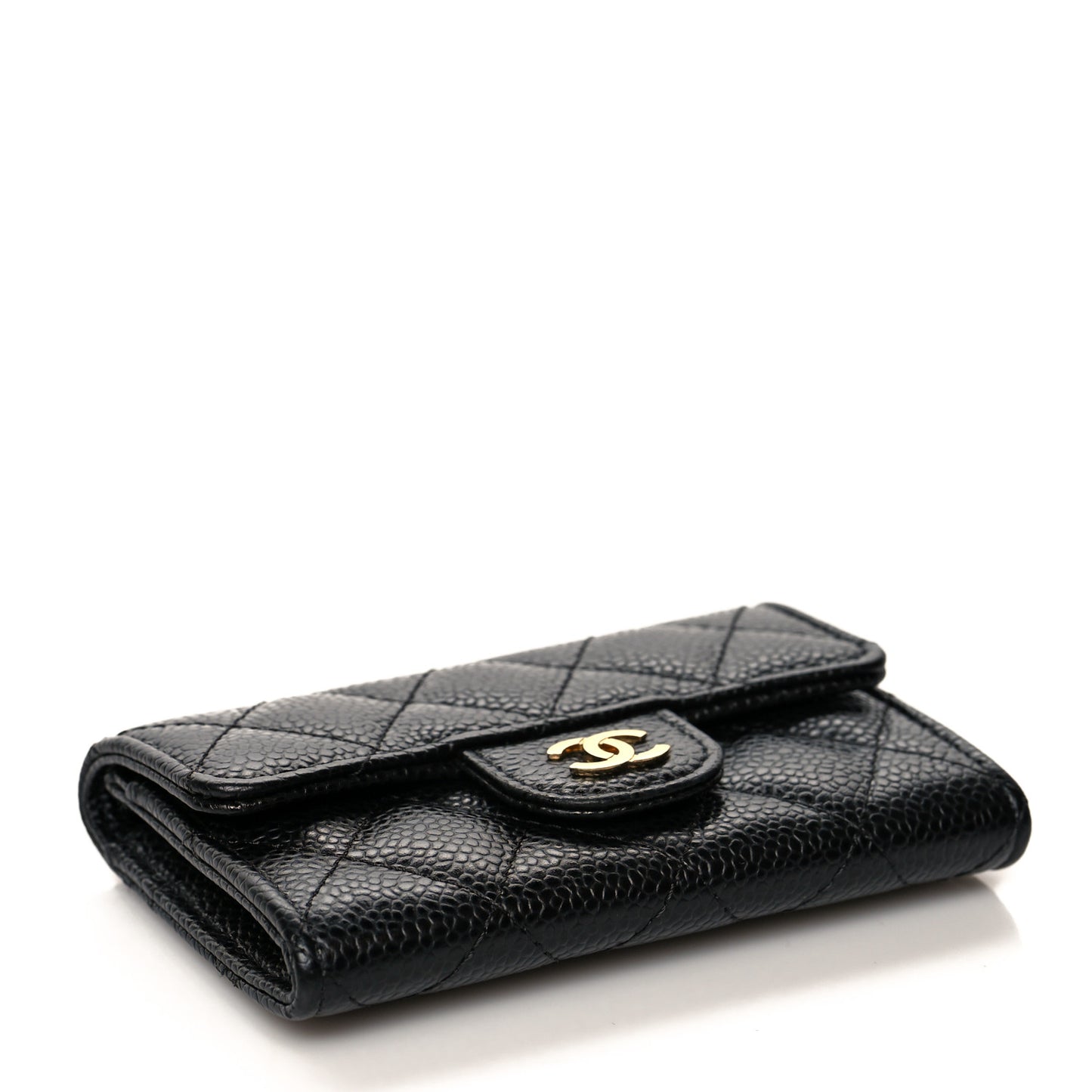 Caviar Quilted Flap Card Holder Black